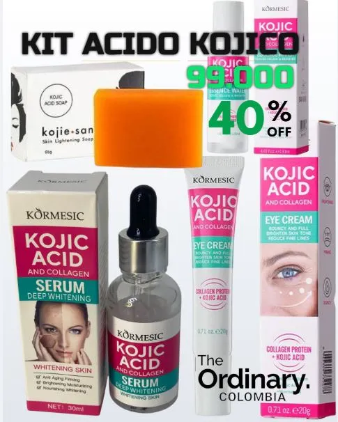 KIT 4 PRODUCTOS ACIDO KOJICO jabon + serum + contorno ojos + locion 40% DESCUENTO